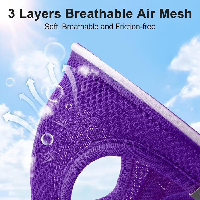 Світлодіодне шлейка для собак з підзарядкою - світлотехнічна шлейка, світловідбиваюча для цуценят, собак середніх розмірів, нагрудна шлейка, дихаюча шлейка (фіолетовий, L)