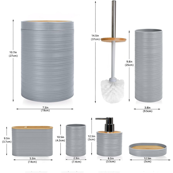 CERBIOR Набір аксесуарів для ванної кімнати, 6 шт., бамбуковий набір для ванної, з дозатором для мила, тримачем для зубних щіток, стаканчиком для зубних щіток, мильничкою для декоративної поверхні та подарунком для дому