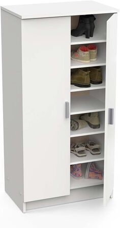 Multifunctional wardrobe with two doors, six shelves, white color, dimensions 55 x 108 x 36 cm
