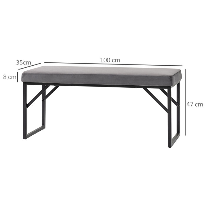 HOMCOM Upholstered Bench with Velvet Look, Bed Bench, Vanity Bench, Entryway Bench for Living Room, Bedroom, Dark Grey, 115x46x49 cm