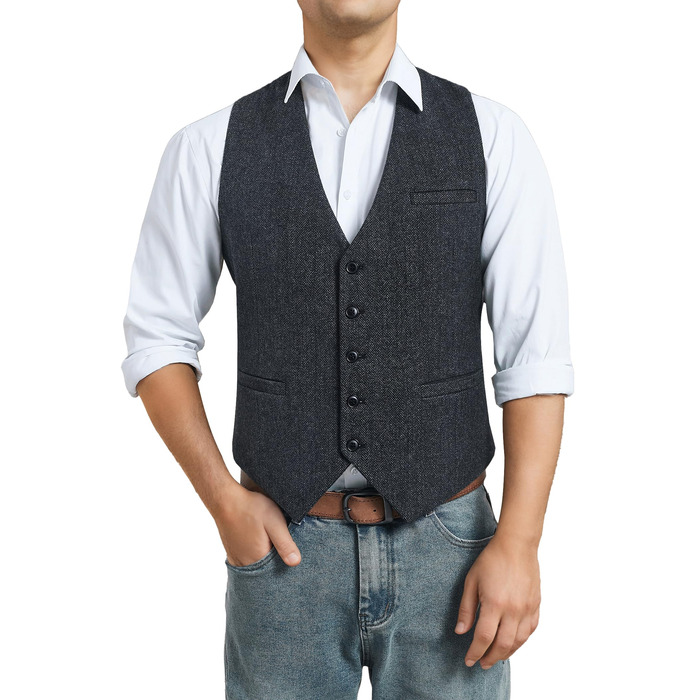 Жилет чоловічий HISDERN в стилі Herringbone, для весілля, формальний, твід, вовняний, класичний, базовий, розмір XL, колір вугільний