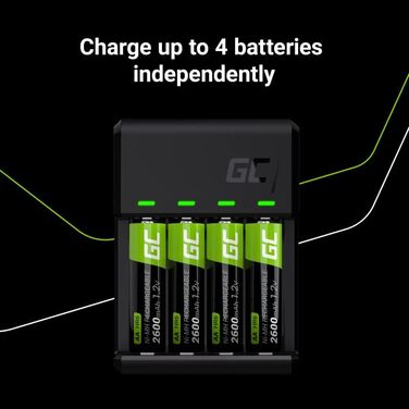Зарядний пристрій Green Cell VitalCharger для акумуляторів AA AAA 2000mAh (4 канали) з Micro USB та USB-C, LED-індикація
