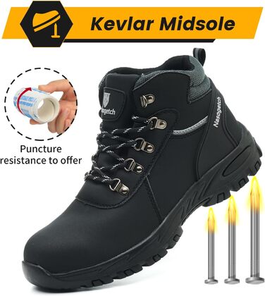 Зимові робочі черевики з металевим носком для чоловіків та жінок. Водонепроникні захисні черевики з антиковзкою підошвою. Розмір 40 EU, колір: чорний