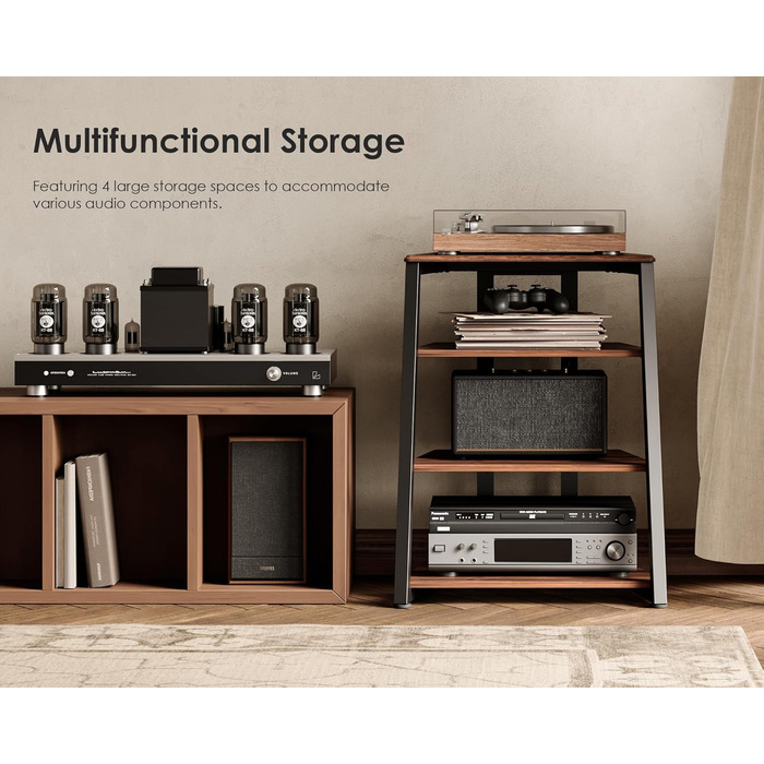 HiFi тумба FITUEYES для вінілу та аудіотехніки з полицями, 61x52x78 см - коричнева