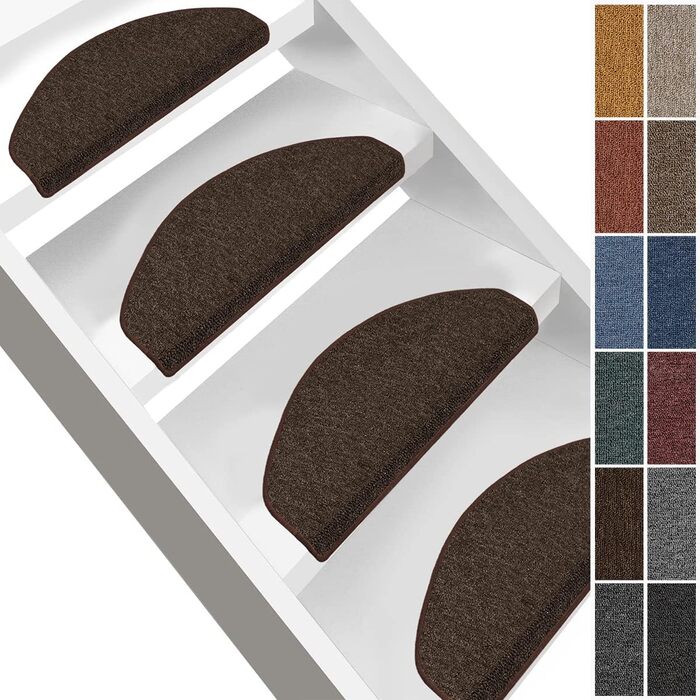 Casa Pura London Stair Treads - Non-Slip Indoor Stair Mats - 15-Piece Set or Individual - Dark Brown