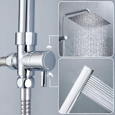 Görbach Rain Shower System with Shelf, Shower Set without Shower Faucet, Chrome (20x20cm)