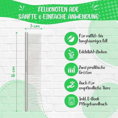 Зубчаста щітка для собак та котів з захисними нопочками - видаляє підшерсток, ковтуни та вузли. Ідеальна для довгошерстих порід, наприклад, кокапу, пуделів. Щітка для щоденного догляду за шерстю, розмір M-L. Професійний гребінець для шерсті.