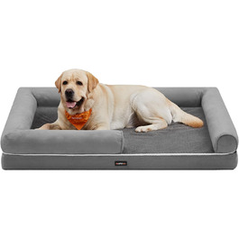 Feandrea Orthopedic Dog Bed, Dog Cushion, Dog Basket, Soft Padding, Dog Sofa, Raised Sides, Removable and Washable Cover, 91 x 71 x 20 cm, Non-Slip Bottom, PGW076G01 (L 135 x W 107 x H 25 cm, Light Grey)