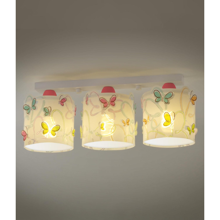 Ceiling light, 3-light, Design: Butterfly, 51 x 15 x 19 cm, Pink