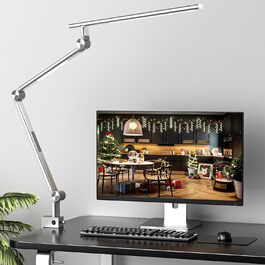 VERSKI LED Desk Lamp - Dimmable 18W Dual Light Source, Eye Protection, Daylight Lamp with 5 Color Temperatures & Adjustable Brightness for Home Office & Office - Silver