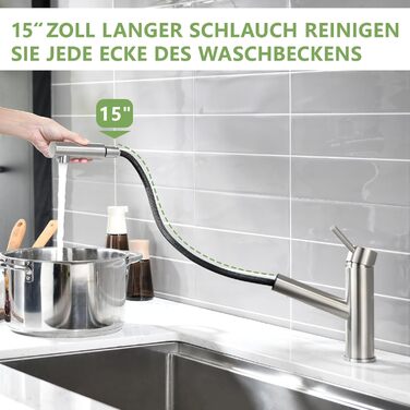 Кухонний змішувач AIMADI висувний чорного кольору з 3-ма режимами, душовою насадкою, шлангом 38 см, однорідний змішувач для холодної та гарячої води, підходить для раковини та кухонного острова. Змішувач для кухні з водоспадом, чорний (з матовою обробкою)