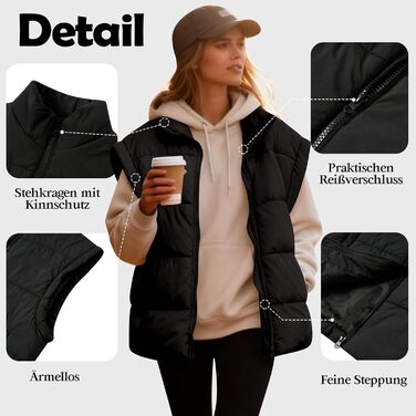 Жіноча степкова жилетка з коміром-стійкою, без рукавів, тепла на осінь-зиму, для активного відпочинку, чорна, S-XXL