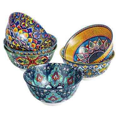 Тарілки для мюслі та супу HENXFEN, 6 шт. - кераміка, богемний стиль