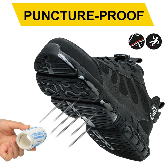 Чоловічі робочі черевики з металевим носком, чорні. Легкі, дихаючі, з поворотним закриттям. Захисні черевики 46 EU