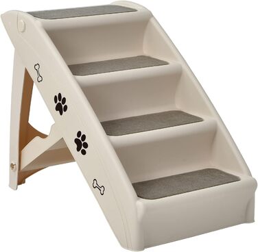 COSTWAY 4-Step Pet Stairs with Carpet, Dog Stairs Plastic Cat Stairs Foldable, Portable Dog Ramp Pet Stairs for Dogs and Cats, Pet Ramp for Climbing and Scratching (Beige)