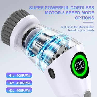 Електрична щітка для чищення з 8 насадок, регулювання швидкості, LED дисплей - для ванної, кухні, авто