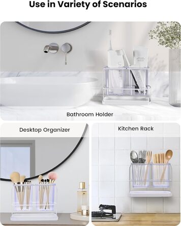 KONE Toothbrush Holder, Wall Mount, Bathroom, Hanging Electric Toothbrush Holder with 2 Removable Compartments, Drainage, Dry and Wet Separation for Bathroom, Kitchen, Family (white)