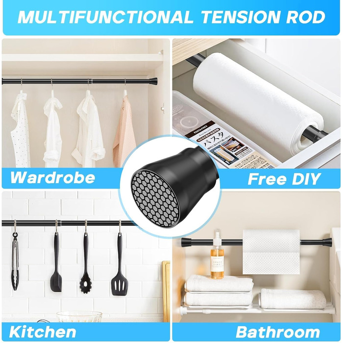 Штанга для карниза без свердління 113-196 см, телескопічна, для душу, фіранки, вікна, кухні, шафи. Набір (4 шт., 41-66 см, чорний)