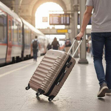 Набір валіз Zelsius 4 шт. | Колір шампань | ABS, з кодовим замком, 4 колеса, внутрішній роздільник | Ручна поклажа, набір валіз, великий валіза, Luggage Set