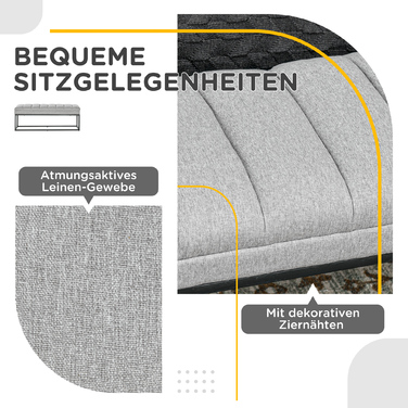 HOMCOM Bench with Linen Look Upholstered Bench for Bedroom, Bed Bench, Dressing Bench up to 200 kg, Steel, Light Grey, 120x44x45.5 cm