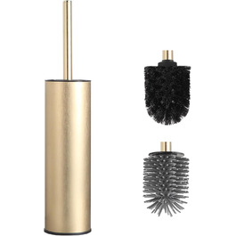 Підлогова щітка для унітазу DAZI з металевим покриттям, матова, з 2 довгими щітками для глибокого очищення, запобігає розбризкуванню та затримці води. (Бурштяне золото)