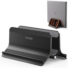 Підставка для ноутбука SODI вертикальна, автоматична, алюмінієва, чорна | Макбук, ноутбук, планшет, телефон