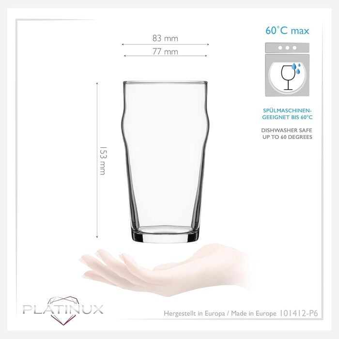Набір склянок для пива PLATINUX 6 шт, 500 мл (макс. 568 мл) - Pint, Weizen, високі склянки для пива