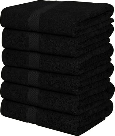 Utopia Towels - 6-Pack medium-sized bath towels made of 100% cotton with hanging loops, 60x120 cm shower towels, soft and absorbent towels (Black)