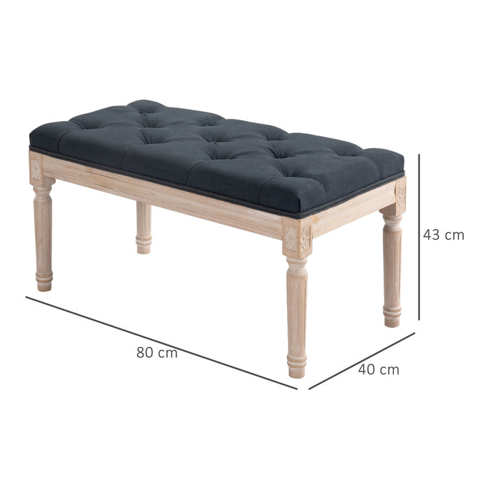 HOMCOM М'який банк Vintage 80x40x43 см Лавка для сидіння, лавка біля ліжка, банк у передпокій з ґудзиками з льонової текстури до 120 кг Темно-сірий