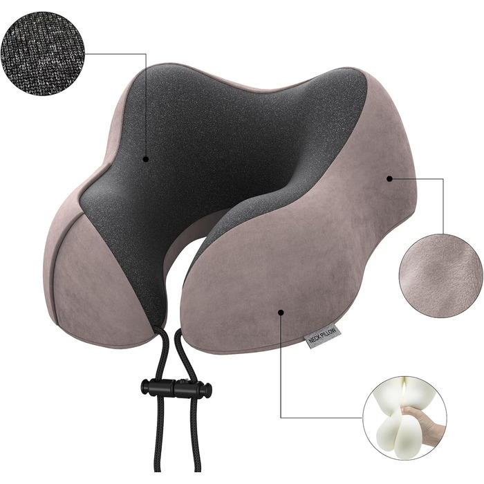 Подушка для шиї у вигляді годівниці, для подорожей, авто, офісу, дому, з Memory Foam, м'який велюровий чохол (Світло-рожевий)