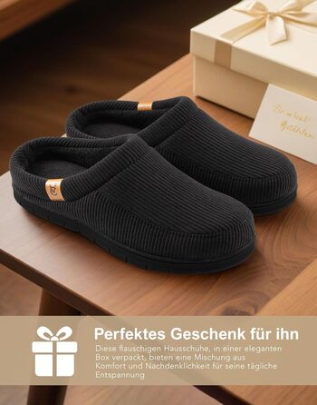 Чоловічі мокасини VeraCosy для дому з піною Memory Foam, зимові тапочки (40/41 EU, матовий чорний)