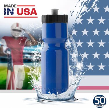 50 Strong Sport Squeeze Water Bottles - Set of 6 - Team Pack 22 oz BPA Free Bottle Easy Open Push/Pull Cap - Multiple Colors Available (Blue / Black)
