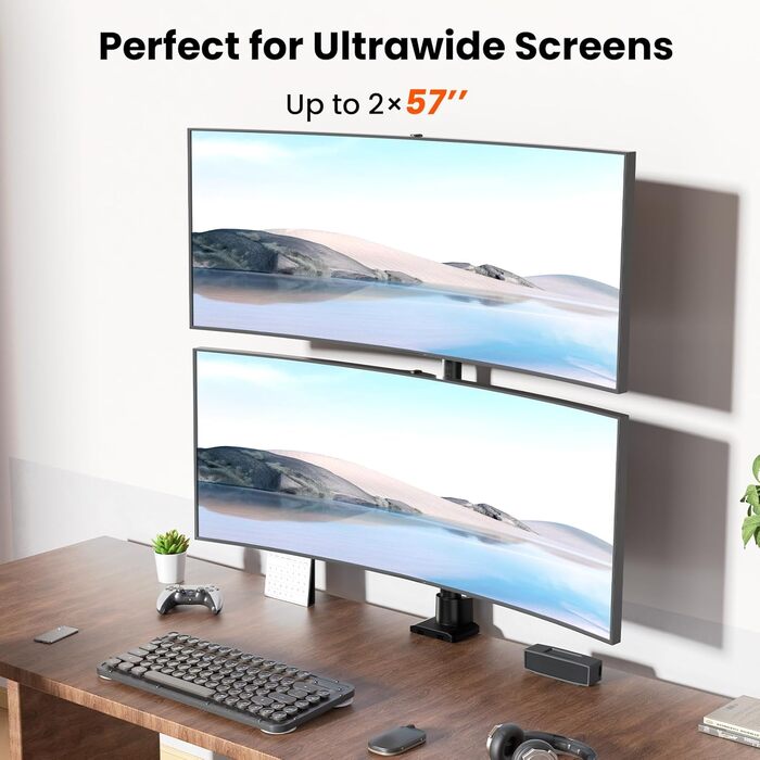 Кріплення для монітора 2 монітори один над одним, 24-57 дюймів, для плоских та вигнутих екранів, вантажопідйомність 2-27 кг, чорний