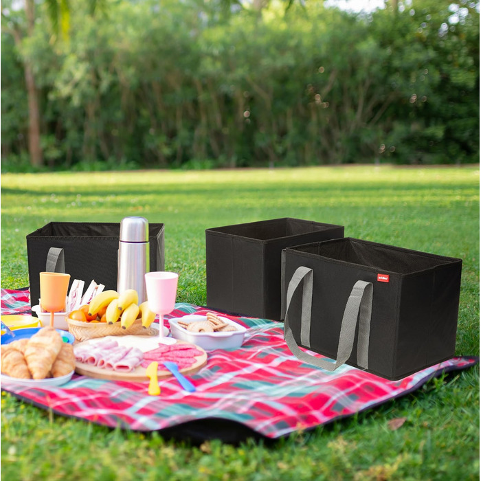 Achilles 3-Piece Set Shopping Basket - Shopping Bags - Storage Boxes - Trunk Bags - Shopping Box - Black - 37x25x25cm