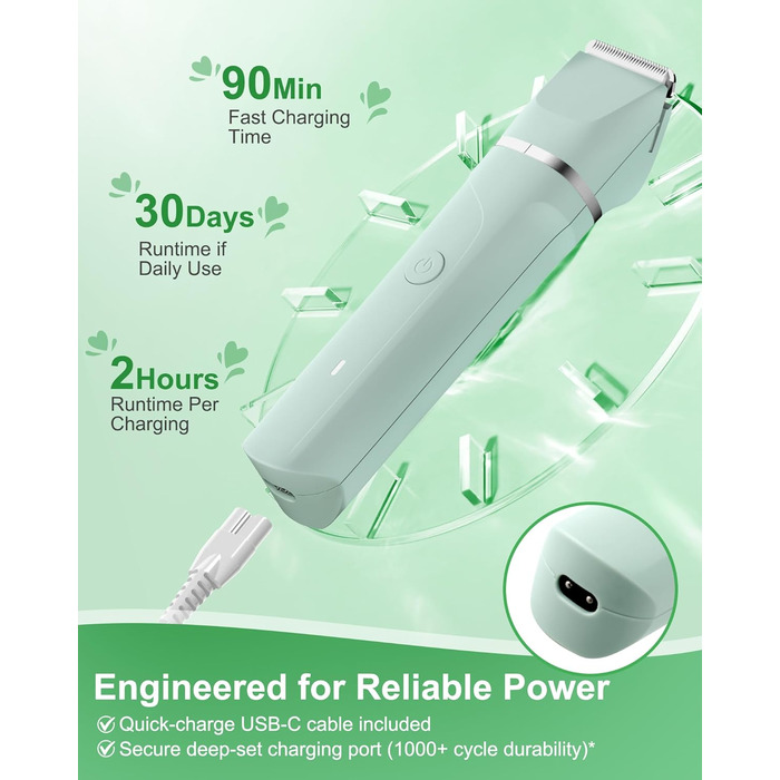 Електричний жіночий епілятор AREYZIN для інтимної зони, зарядний, водонепроникний, зелений