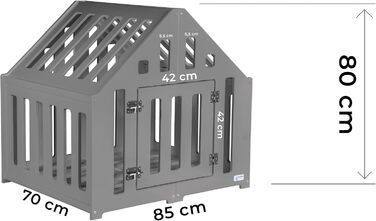Будка для собак з дерева, клітка для собак, закривається, вольєр для собак, собачий будиночок, переноска для тварин, чорний колір (85 x 70 x 80 см), графіт