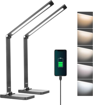 LED настільна лампа Mafiti з регулюванням яскравості, 5 кольорів та 3 рівні, для читання, дітей, офісу, чорна (MT-856, 2 шт.)