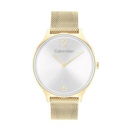 Жіночий аналоговий кварцовий годинник Calvin Klein Timeless Mesh 38mm, золотистий сталевий плетіний ремінець