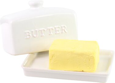 Traditional Ceramic Butter Dish, Classic White, 2-Piece Set, Pattern