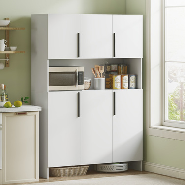 HOMCOM Kitchen Cabinet Buffet Sideboard with Countertop, 6 Doors, 4 Cabinets, Tall Cabinet with Silent Hinges, Microwave Cabinet with Modern Design, White | Aosom
