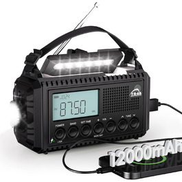 Радіостанція для будівельних майданчиків AM/FM/SW, радіо з ручним приводом та приймачем на весь світ, радіостанція для надзвичайних ситуацій з роз'ємом типу C, Powerbank/SOS-сигнал/Ліхтарик/Світло для читання/IPX4, портативне радіо для активного відпочинку, походів, кемпінгу, чорного кольору