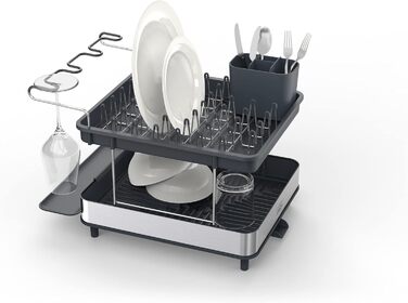 Сушарка для посуду Joseph Joseph Extend Extendable з підставкою для столових приборів, відкидною підставкою та двома ярусами - нержавіюча сталь, сірий колір