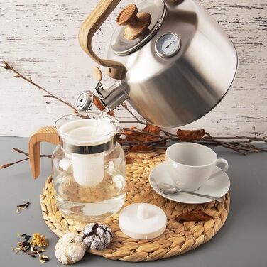 Електричний чайник зі свистком з нержавіючої сталі з термометром, 3.2 л