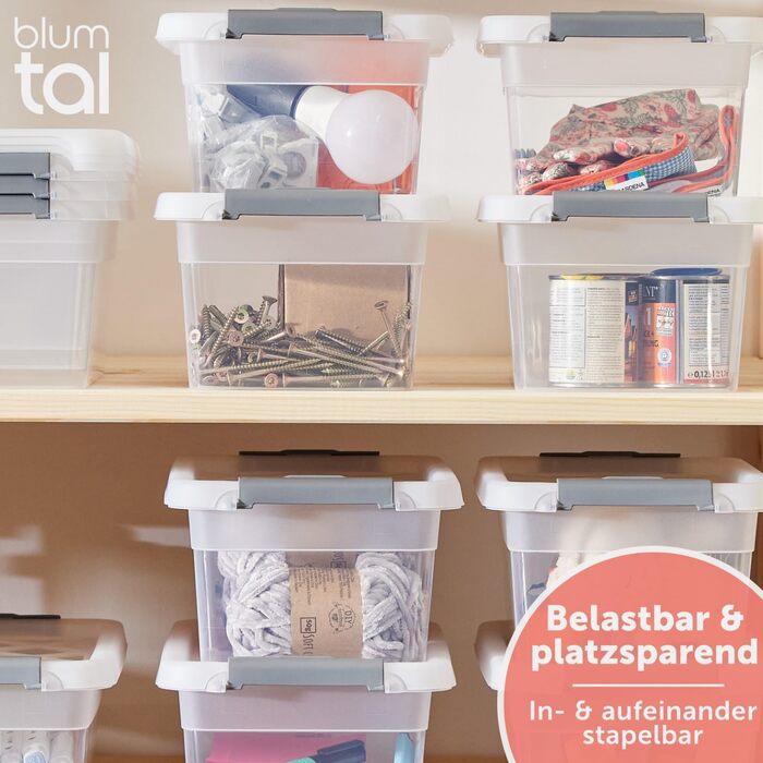 Blumtal Storage Box with Lid 32L Plastic - Storage Boxes 36.5x36x26.5 cm - Storage Boxes Made from 100% New Material with Locking Clips - Storage Boxes with Lid (5 Liters, 4-Piece Set)