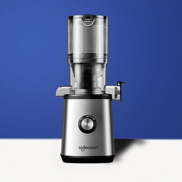 Електрична повільна соковижималка Safecourt для овочів та фруктів (Slow Juicer) з XXL завантажувальним отвором, срібляста