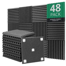 Акустичні панелі для звукоізоляції стін, 48 шт, 30x30x3 см, шумопоглинаючий поролон для студії звукозапису, антрацит (сірий), з клеєм
