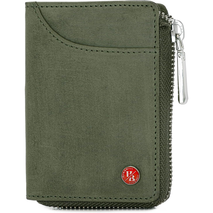 Чоловічий шкіряний гаманець HORNBULL з RFID-блокуванням | Вертикальний картхолдер, оливковий, з блискавкою
