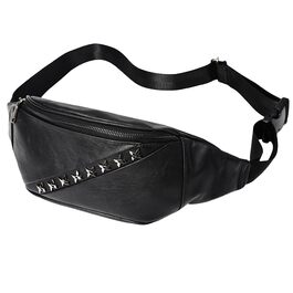 Чоловіча поясна сумка на ремінь з натуральної шкіри, чорна. Ідеальна для подорожей, активного відпочинку та хайкінгу.