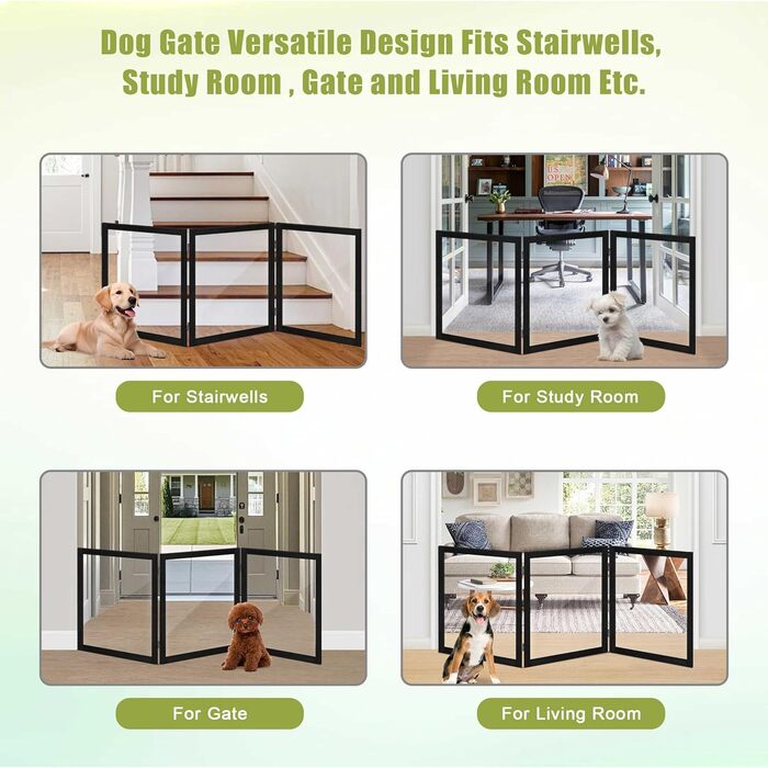 Дерев'яне воріт для собак, 4 панелі, широке, 76,2 см, розкладне, бар'єр для тварин, масивне дерево та сталевий дріт, захисне воріт для дверей, коридорів, 76 см заввишки