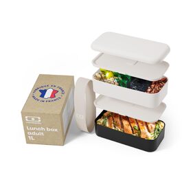 Бенто-бокс Monbento Moka (бежевий/чорний) – 2-рівнева, для мікрохвильової печі, без BPA, для дорослих, для роботи/meal prep